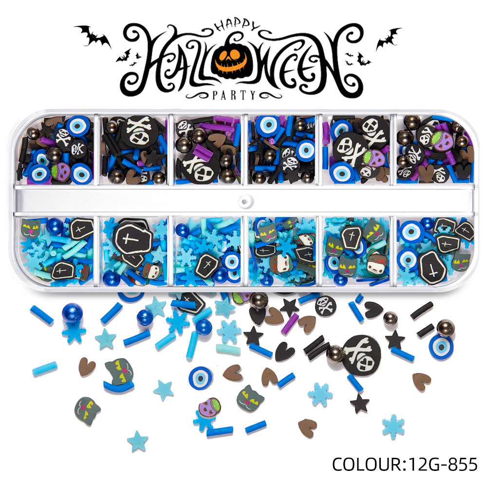 【Halloween Slices Series】Skull Spider Pumpkin Bat Ghost Witch Shape Polymer Clay Slices for Acrylic Nails Design Halloween Party Decor