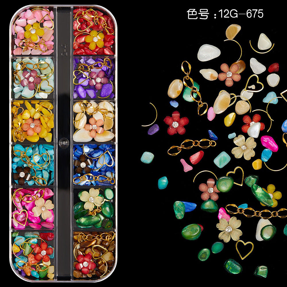 【Mixed Kit Series】Nail Pearl Flower Alloy Shell Jewelry Aurora Transparent Resin Diamond Nail Decoration Sequins