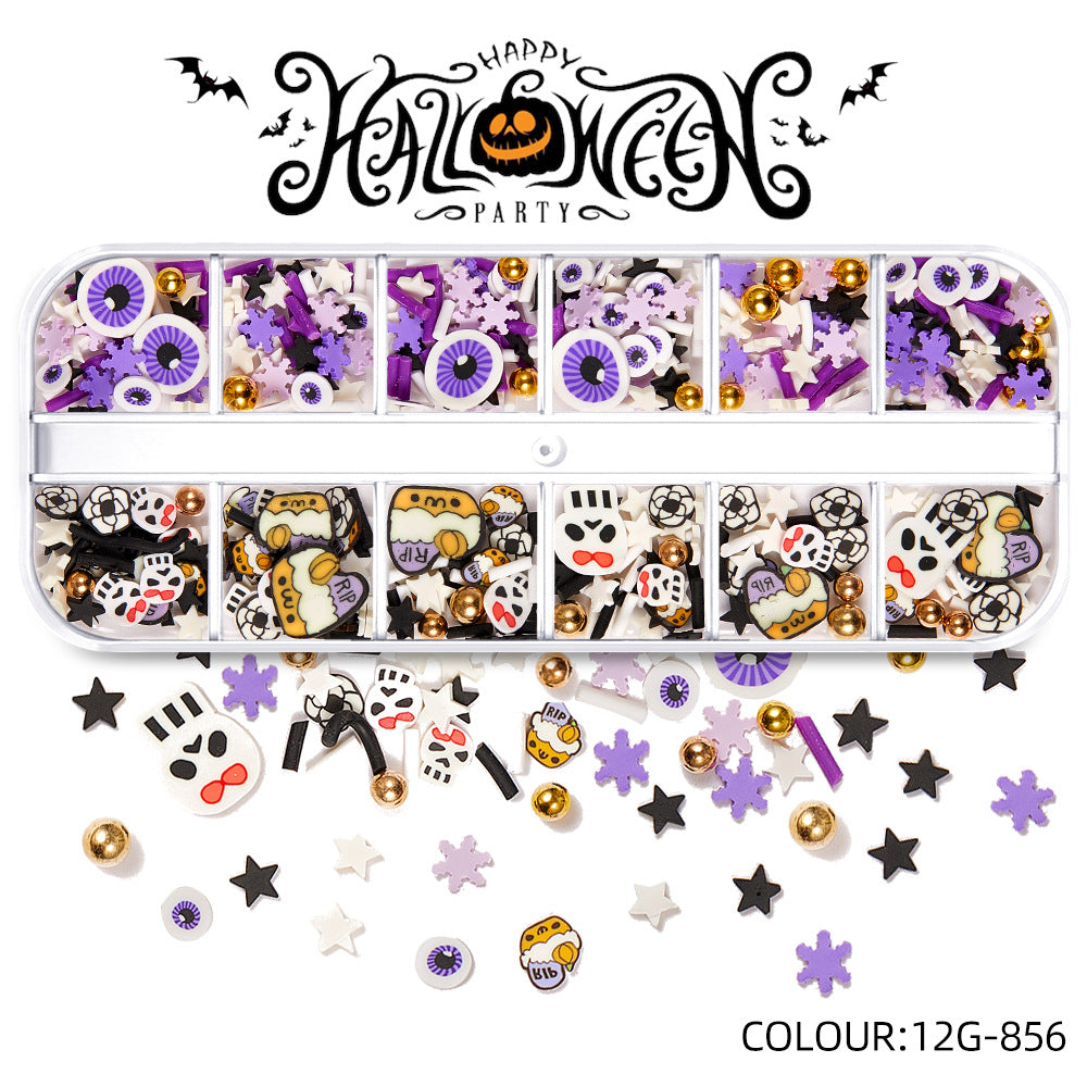 【Halloween Slices Series】Skull Spider Pumpkin Bat Ghost Witch Shape Polymer Clay Slices for Acrylic Nails Design Halloween Party Decor