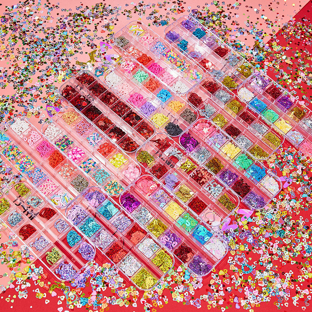 【Valentine's Day Slices Series】Love Heart Shape Polymer Clay Slices for DIY Slime Resin Making Charms Lip Gloss Nail Art Cellphone Decorations Nails Design Halloween Christmas Party Decor