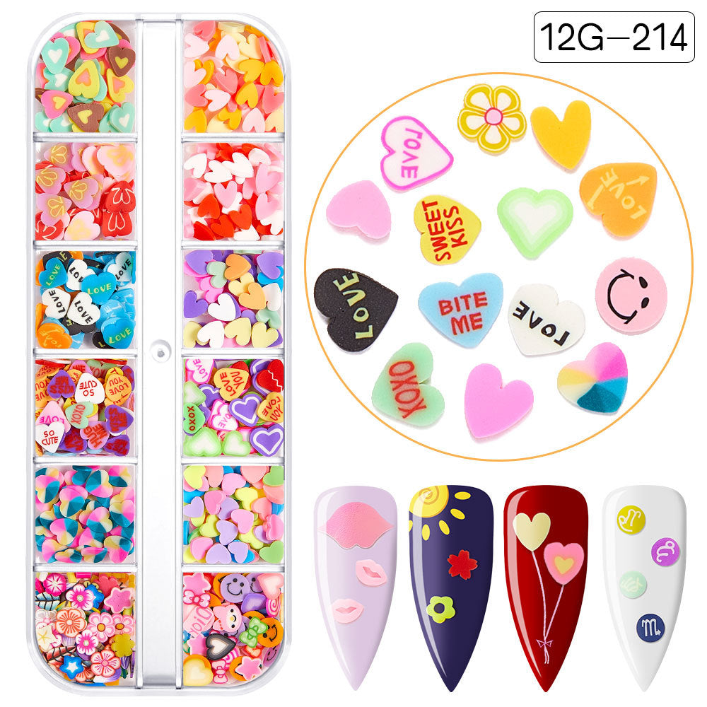 【Valentine's Day Slices Series】Love Heart Shape Polymer Clay Slices for DIY Slime Resin Making Charms Lip Gloss Nail Art Cellphone Decorations Nails Design Halloween Christmas Party Decor