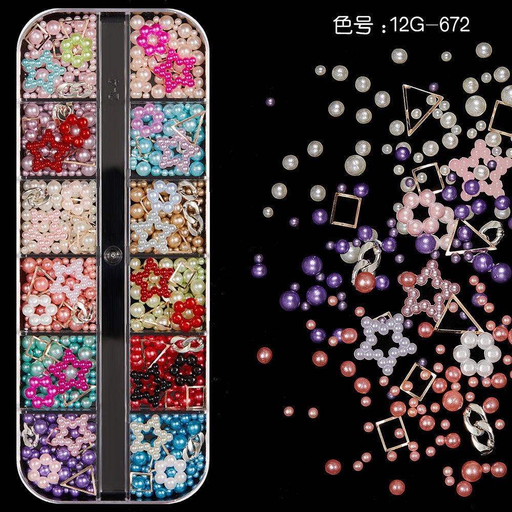【Mixed Kit Series】Nail Pearl Flower Alloy Shell Jewelry Aurora Transparent Resin Diamond Nail Decoration Sequins
