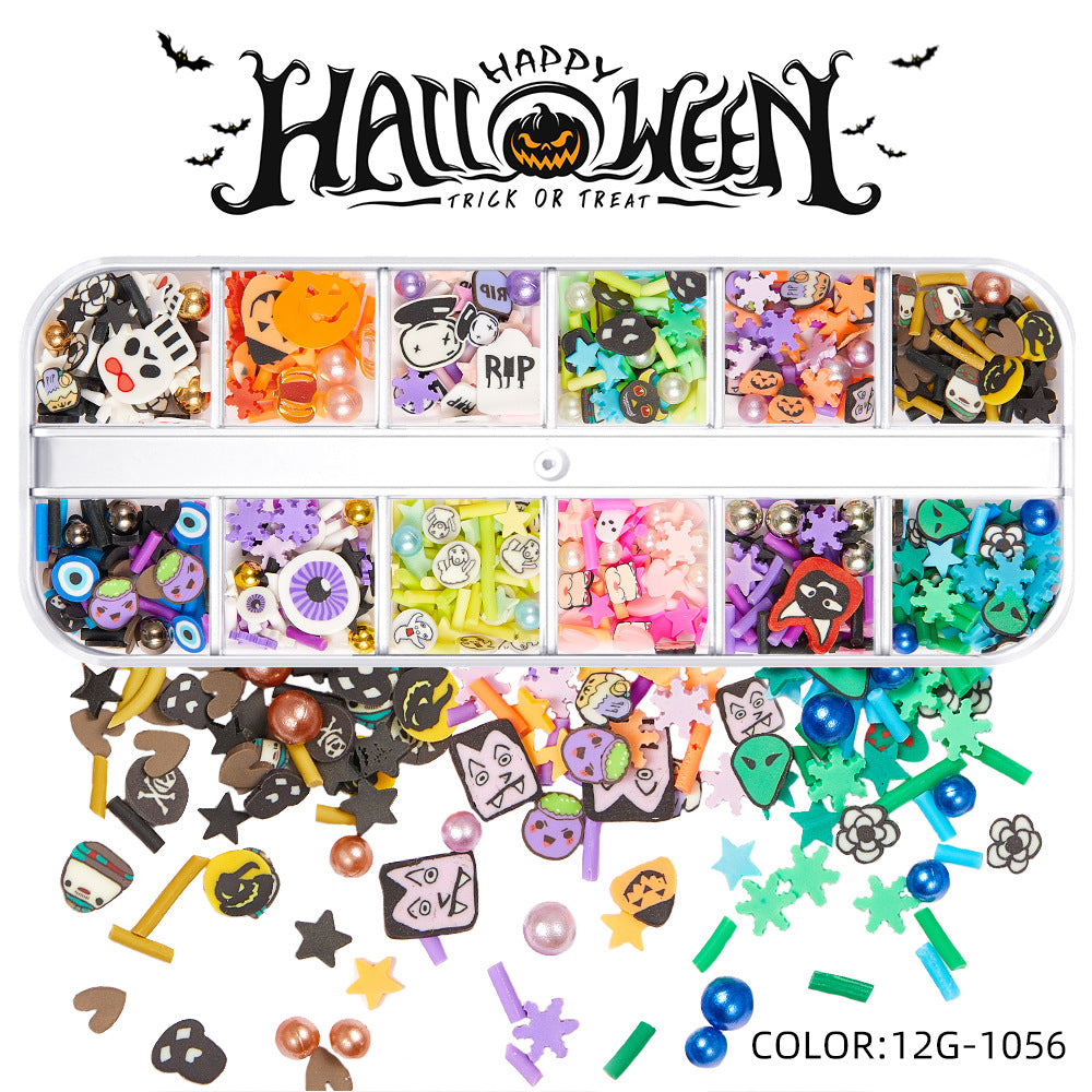 【Halloween Slices Series】Skull Spider Pumpkin Bat Ghost Witch Shape Polymer Clay Slices for Acrylic Nails Design Halloween Party Decor