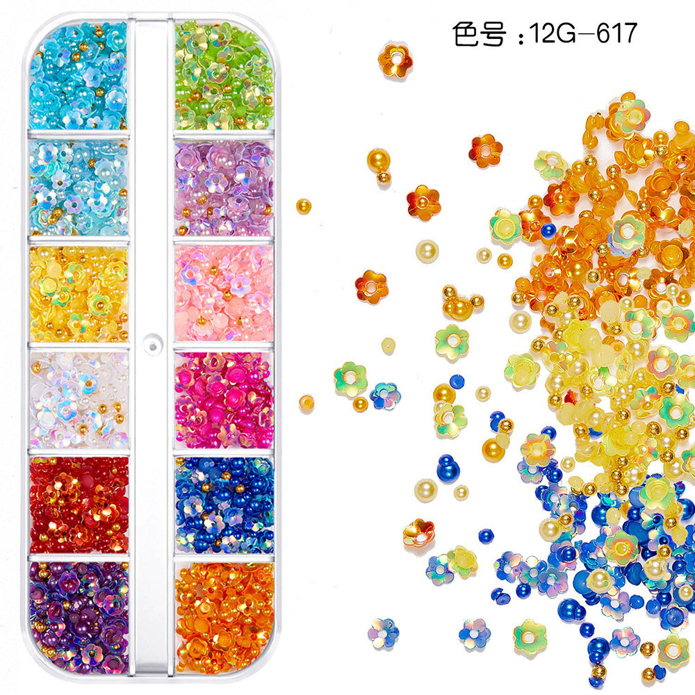 【Mixed Kit Series】Nail Pearl Flower Alloy Shell Jewelry Aurora Transparent Resin Diamond Nail Decoration Sequins