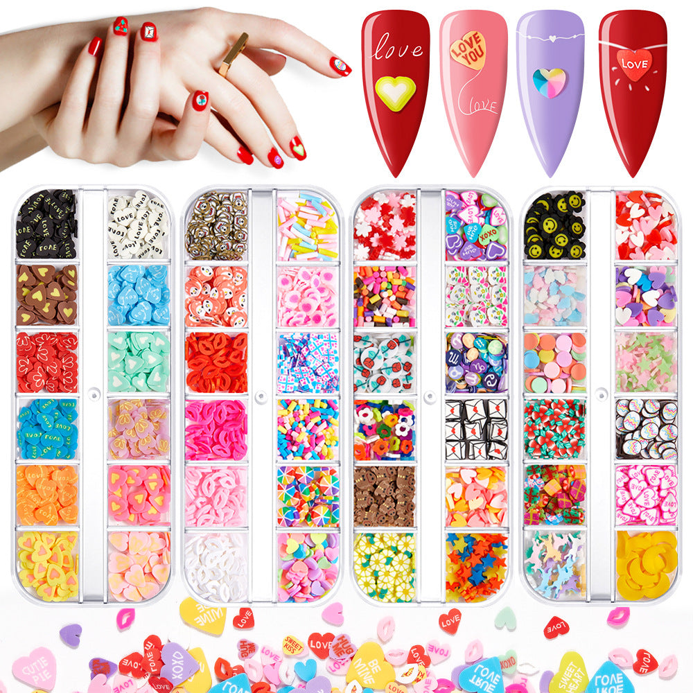 【Valentine's Day Slices Series】Love Heart Shape Polymer Clay Slices for DIY Slime Resin Making Charms Lip Gloss Nail Art Cellphone Decorations Nails Design Halloween Christmas Party Decor