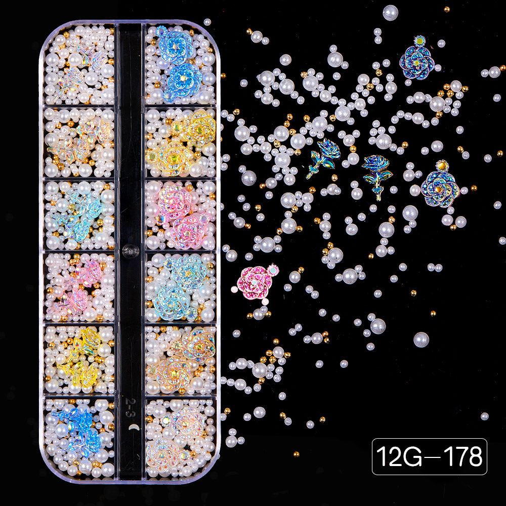 【Mixed Kit Series】Nail Pearl Flower Alloy Shell Jewelry Aurora Transparent Resin Diamond Nail Decoration Sequins