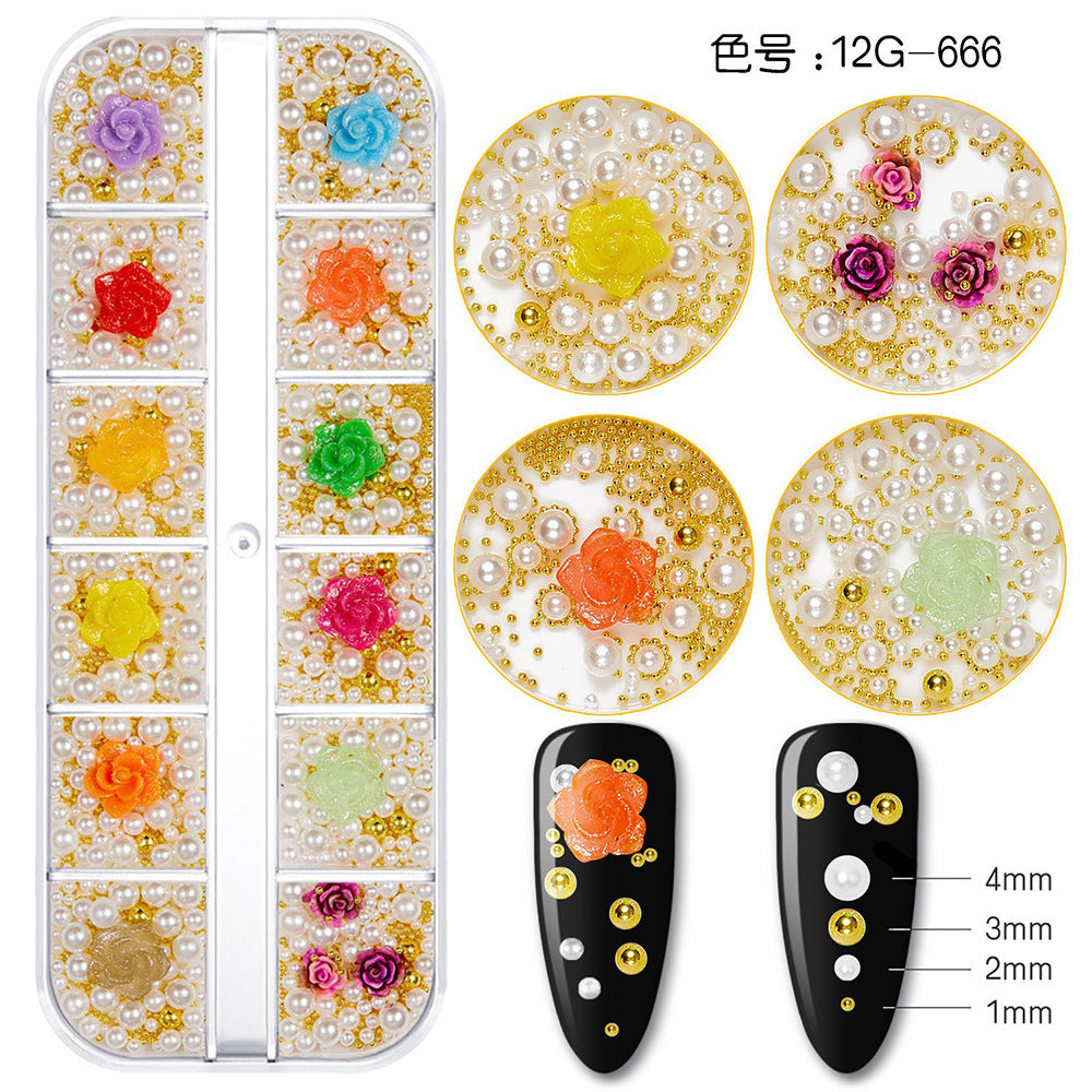 【Mixed Kit Series】Nail Pearl Flower Alloy Shell Jewelry Aurora Transparent Resin Diamond Nail Decoration Sequins