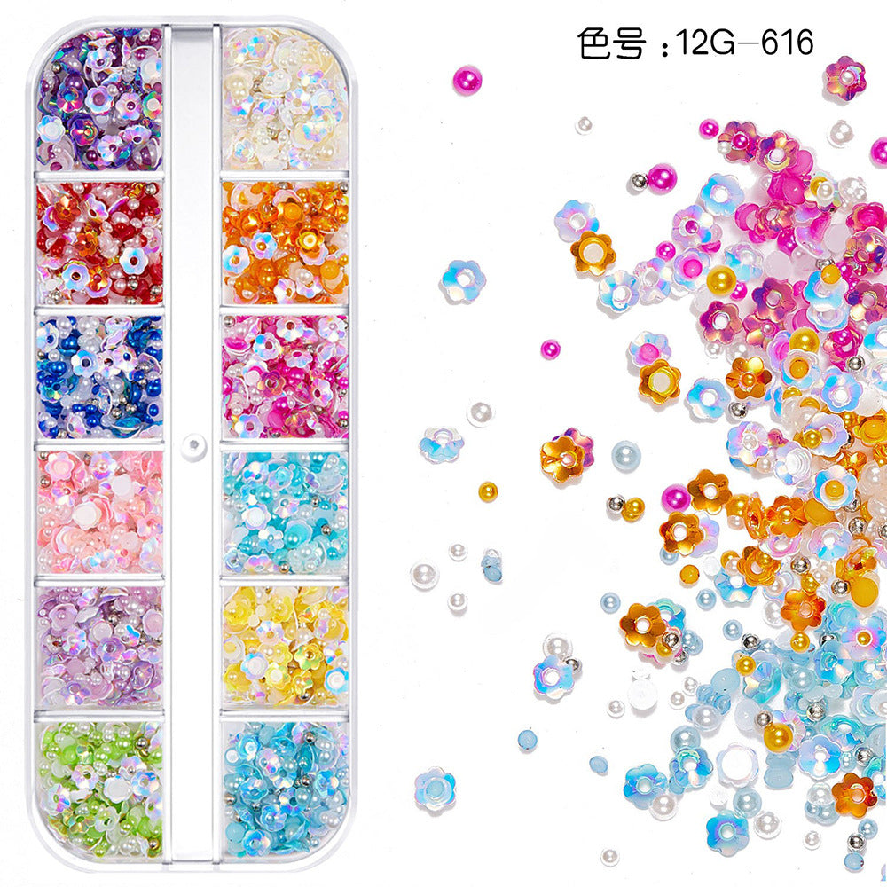 【Mixed Kit Series】Nail Pearl Flower Alloy Shell Jewelry Aurora Transparent Resin Diamond Nail Decoration Sequins