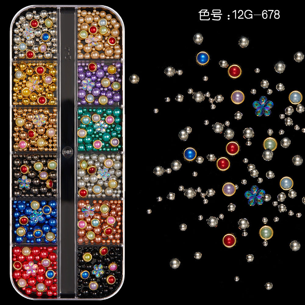 【Mixed Kit Series】Nail Pearl Flower Alloy Shell Jewelry Aurora Transparent Resin Diamond Nail Decoration Sequins