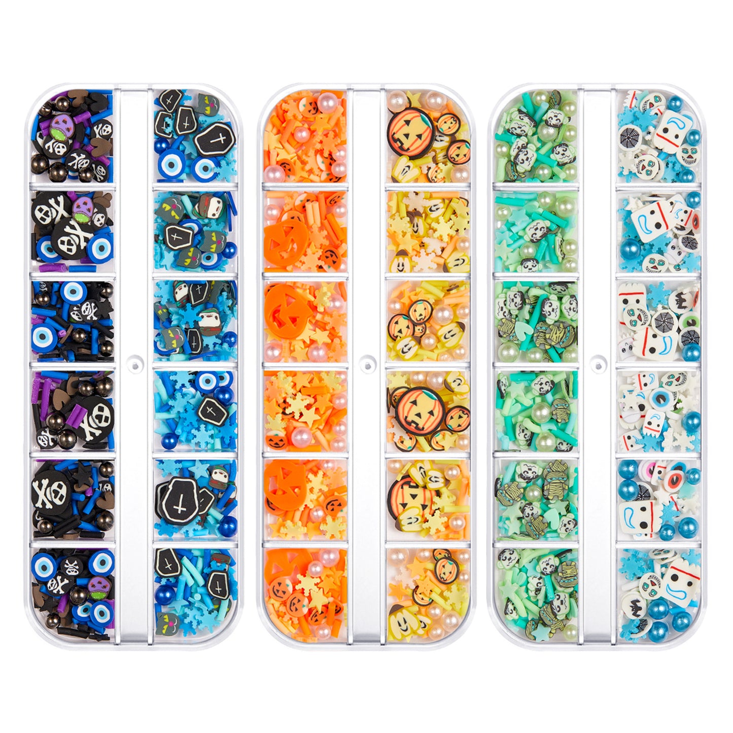 【Halloween Slices Series】Skull Spider Pumpkin Bat Ghost Witch Shape Polymer Clay Slices for Acrylic Nails Design Halloween Party Decor