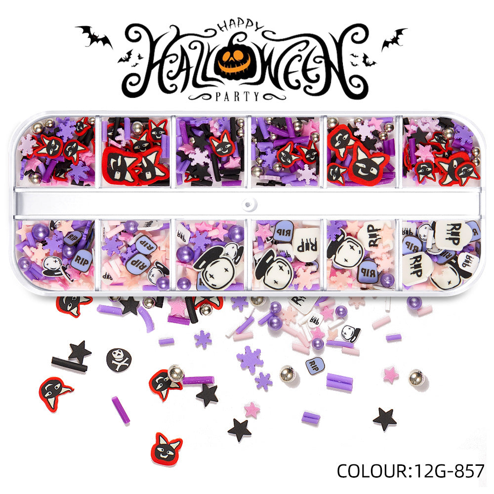 【Halloween Slices Series】Skull Spider Pumpkin Bat Ghost Witch Shape Polymer Clay Slices for Acrylic Nails Design Halloween Party Decor