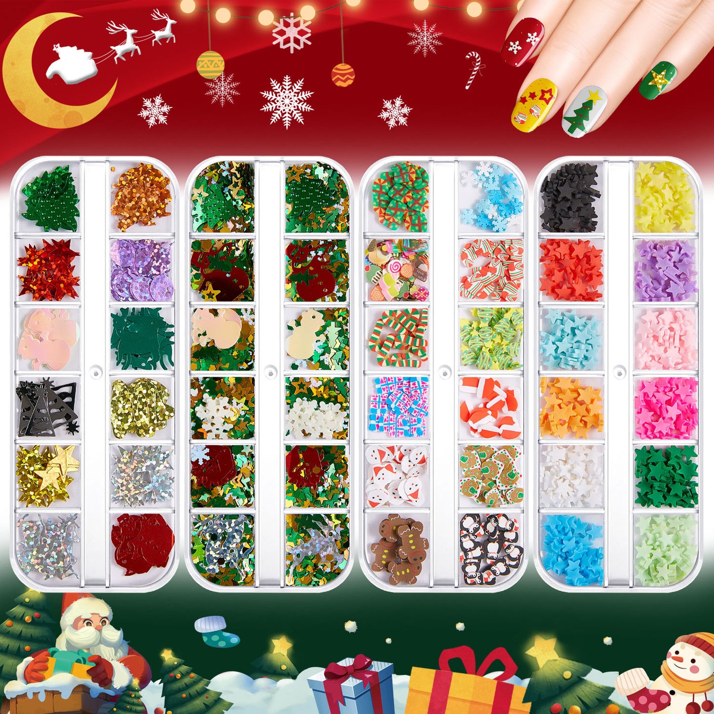 【Christmas Slices Series】Snowflake Santa Claus tree nail accessories nail stickers glitter powder