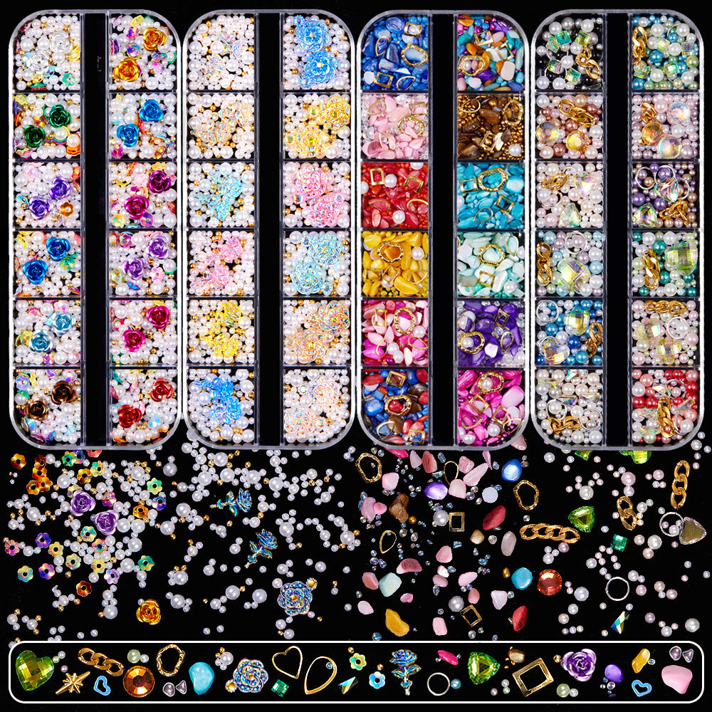 【Mixed Kit Series】Nail Pearl Flower Alloy Shell Jewelry Aurora Transparent Resin Diamond Nail Decoration Sequins