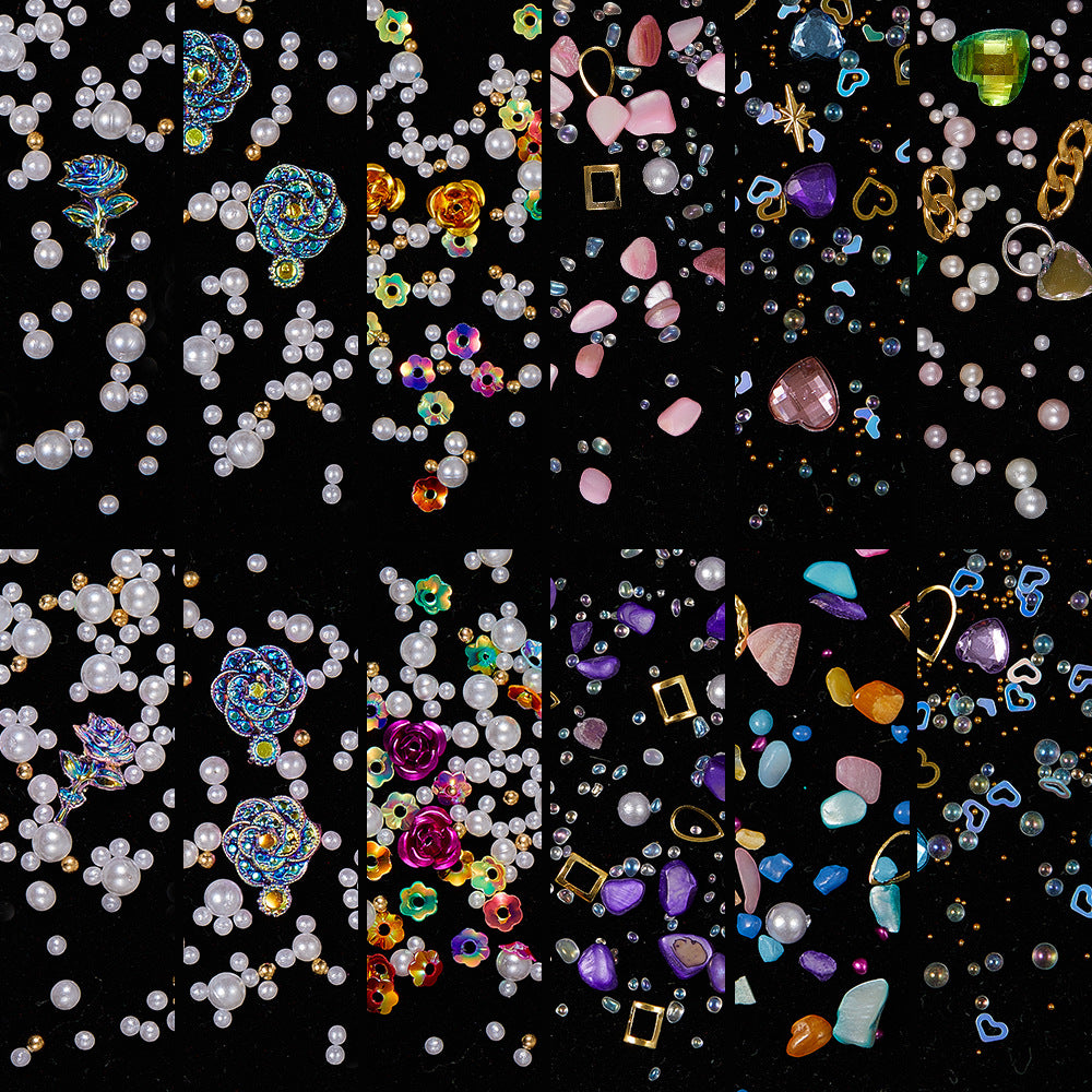 【Mixed Kit Series】Nail Pearl Flower Alloy Shell Jewelry Aurora Transparent Resin Diamond Nail Decoration Sequins