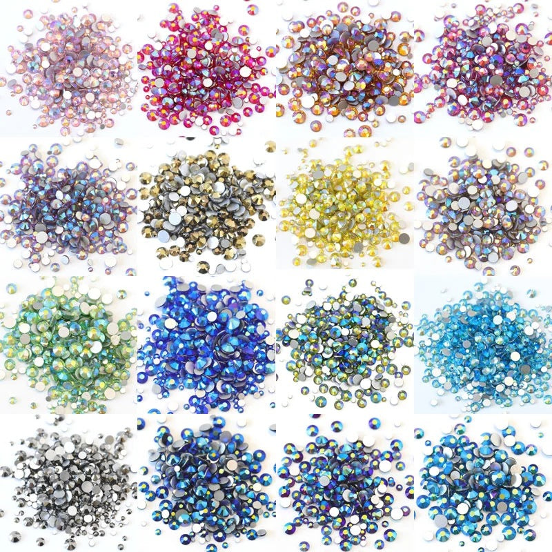 【Mixed Size Glass Rhinestone】SS3-16 |  AB Flat Back Rhinestones | Embellishments | Bling | Nail Art | Craft | DIY | Tumblers | Makeup |Clothes| Jewelry| Decoration