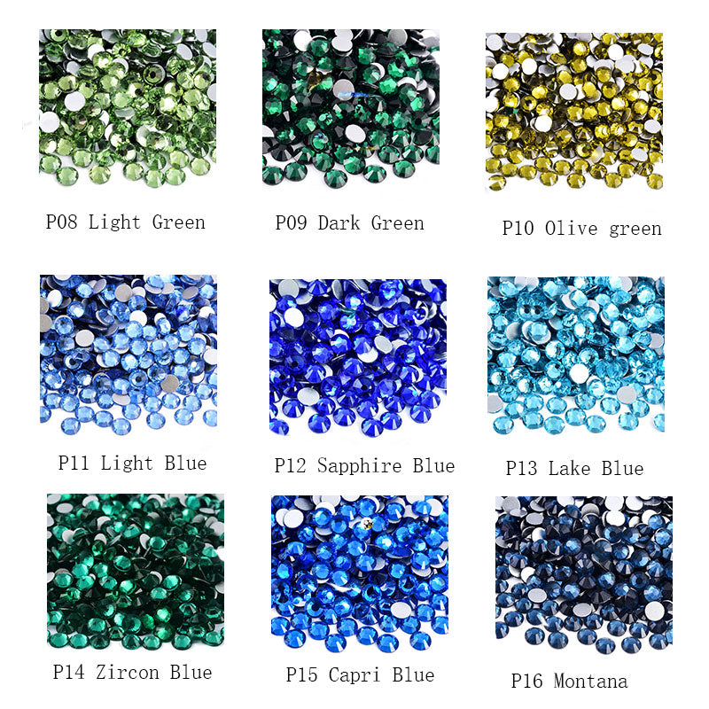 SS3-SS34 Blue & Green Glass Rhinestones | Flat Back Rhinestones | Embellishments | Bling | Nail Art | Craft | 1440PCS