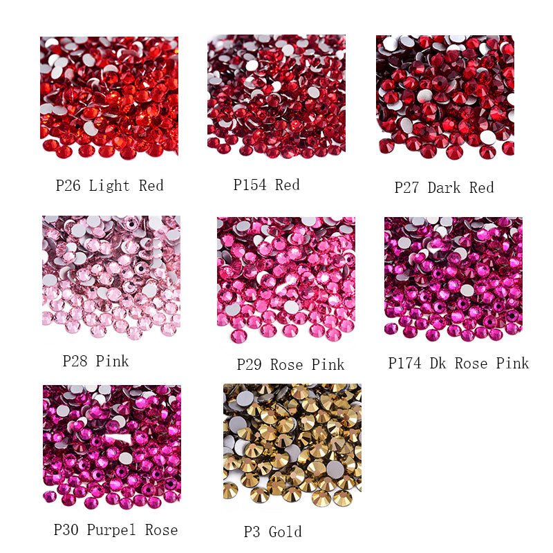 SS3-SS34 Red & Rose Pink Glass Rhinestones | Flat Back Rhinestones | Embellishments | Bling | Nail Art | Craft | 1440PCS